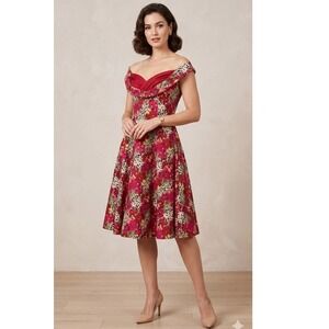 Lindy Bop Ophelia Dress-50s Vintage Style, Leopard Spot Floral pPrint Size S-M